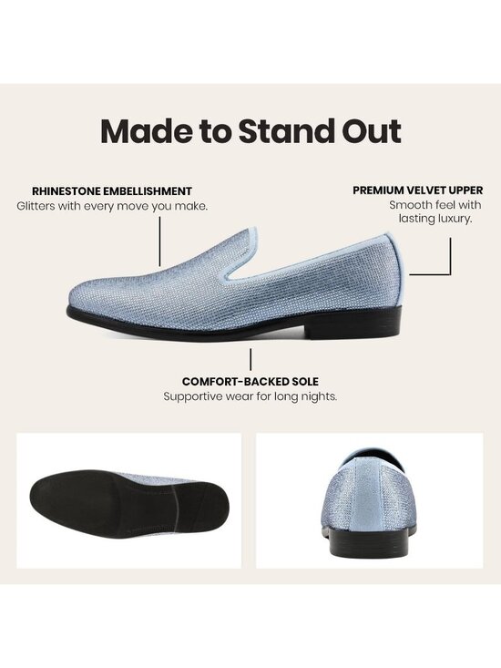 Amali Men\'s Light Blue Velvet Tuxedo Loafers Slip On Formal Wedding Dress Shoes